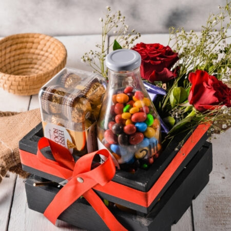 send chocolate and rose flower basket to karachi from UK